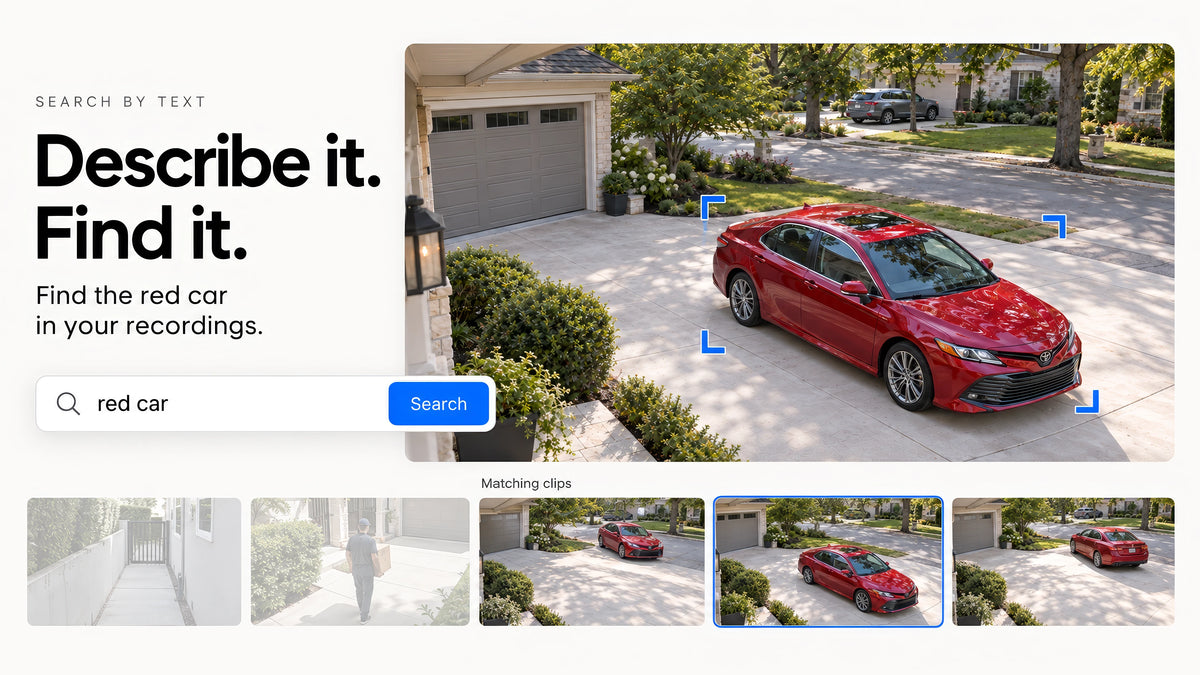 Supplied Text Search illustration with a red car and matching recorded clips