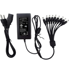 Security Camera Power Adapter with 9-Way Power Splitter, 12V 5A 100V-240V 2.1x5.5mm Power Supply, Compatible with Lorex, Samsung, Q-See, Night Owl, Swann, Annke IP and BNC Cameras | 2.1x5.5mm plug, 100V-240V input