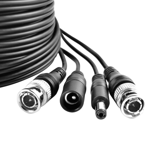 60 ft BNC Video Power Extension Cables for CCTV Cameras, 4-Pack | For DVR Security Camera Systems, Black, Video and Power in One Cable